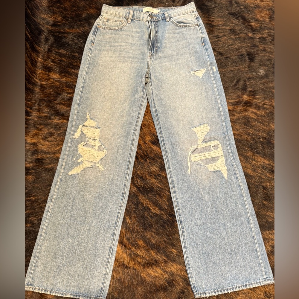 Hidden Distressed Light Blue Wide Leg Jeans